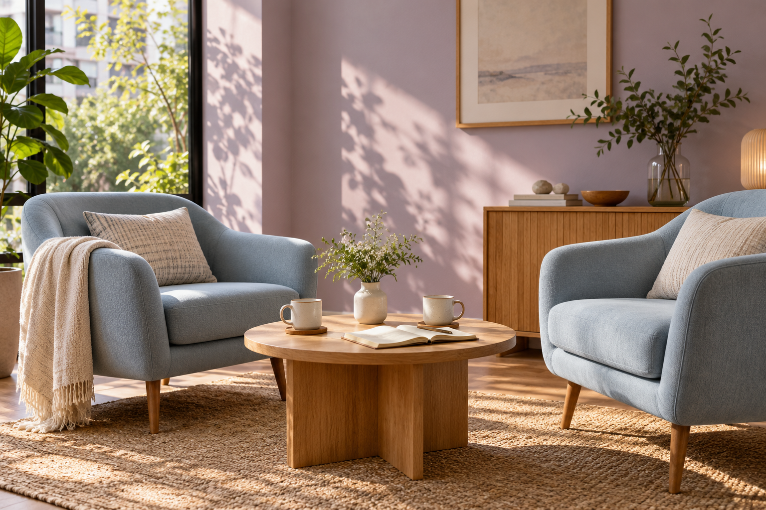 Dos sillones y un cuaderno, escena conceptual de un espacio de conversación